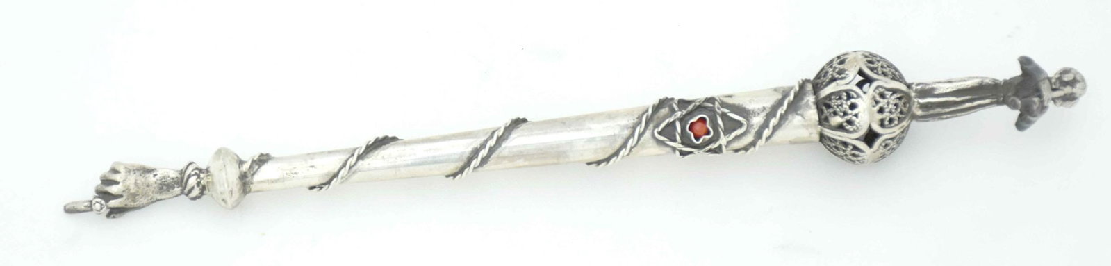[Judaica. Russian]. Silver Torah pointer (yad) decorated with coral. - Russia, 1894. - 18x2 cm. (1 of 3)
