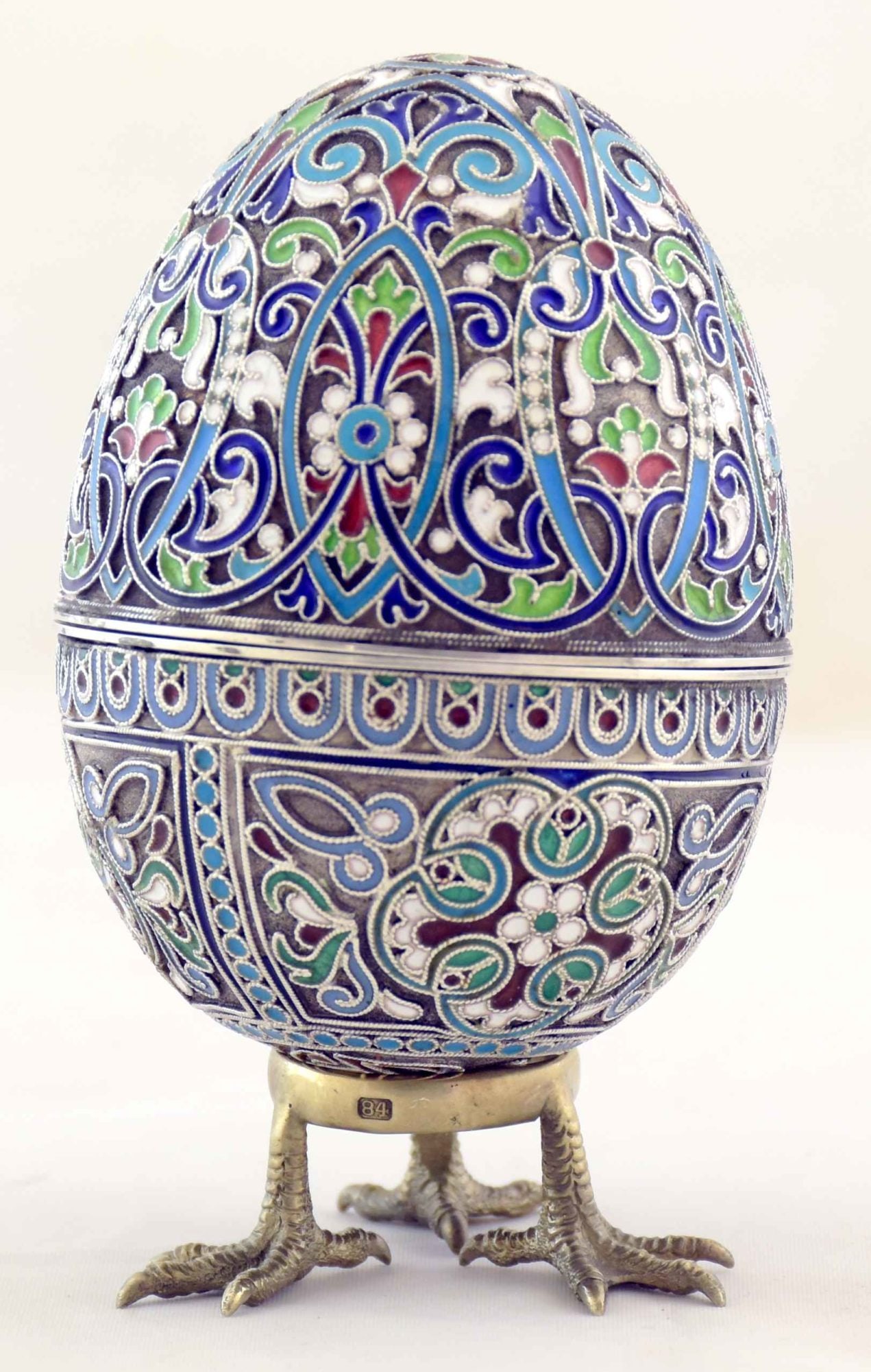 [Russian]. Silver Easter egg with enamels. - Russia, Moscow, 20th century. - 5x7 cm. Weight: 128 g. (1 of 8)