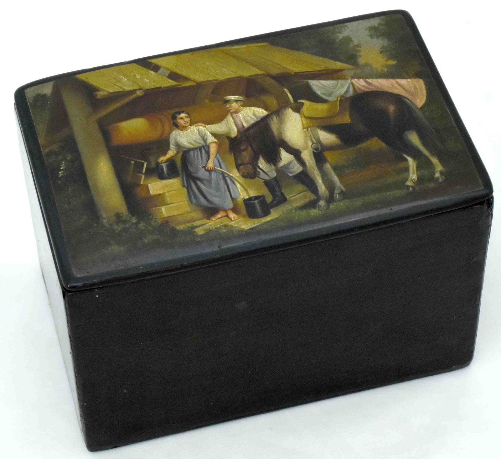 [Russian]. Russian lacquer box with the genre scene. - Russia, Vishnyakov's manufacture, 19th (1 of 4)
