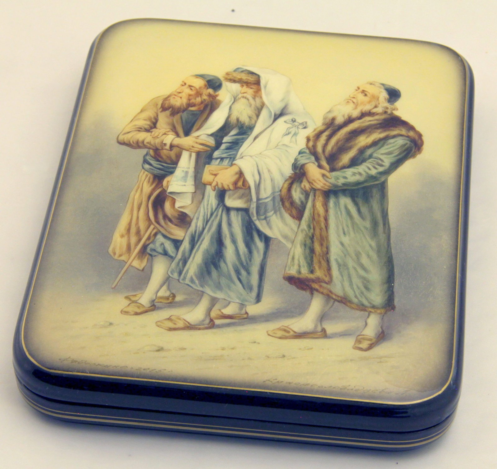 [Russian. Judaica]. Russian lacquer box. - Russia, Fedoskino, 20th century. - 20x15x2,5 cm. (1 of 2)