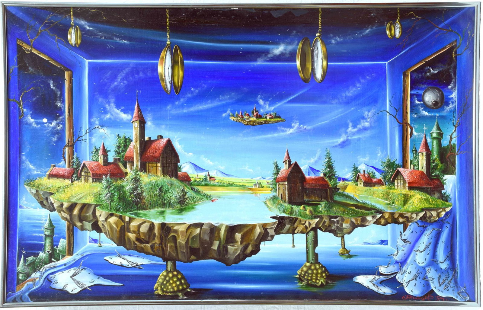["Drealism"]. Zaitsev Nikolay. "Birthday" (Series "Dollbox"). - 1994. Oil on canvas. - 82x129 cm. (1 of 2)