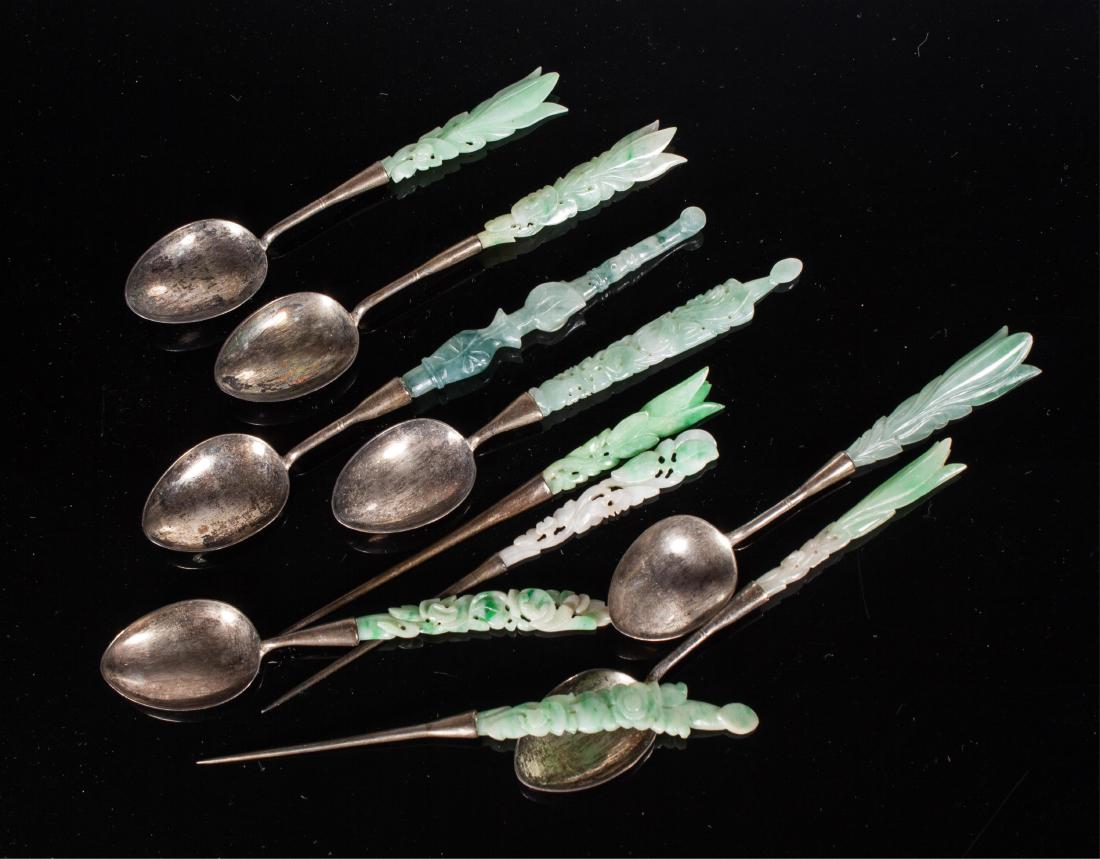 GROUP OF CHINESE SILVER JADEITE TEA SPOONS (1 of 5)
