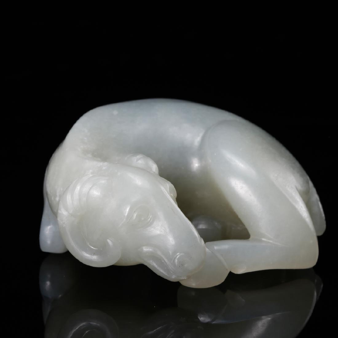 CHINESE JADE CARVED RECUMBENT DOG: Length: 2.2 inches. Width: 2 inches. Height: 1 inches. Length: 5.6cm Width: 5.2cm Height: 2.6cm Weight: 88g