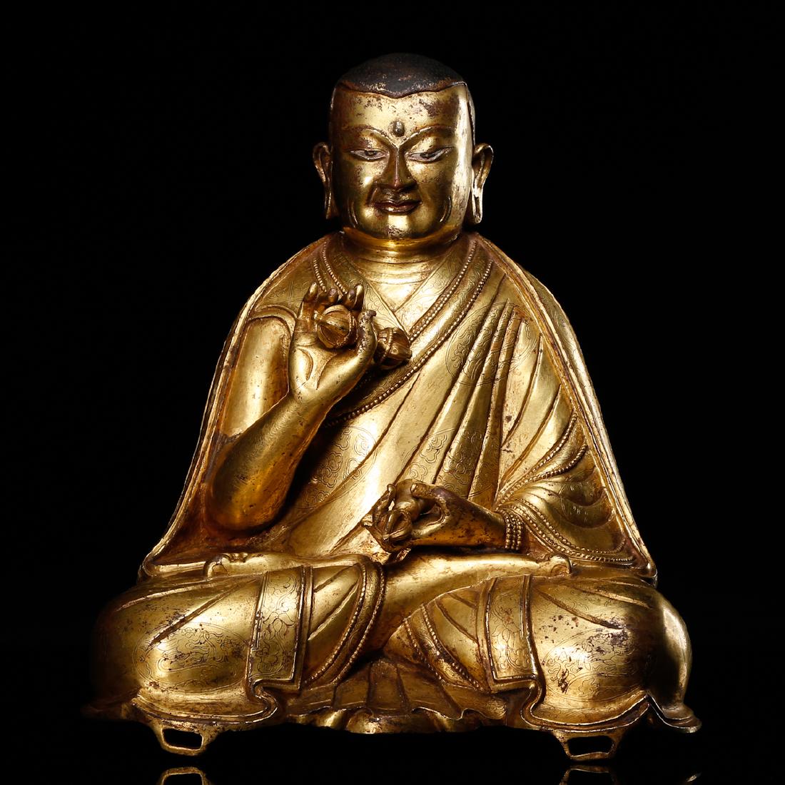 CHINESE GILT BRONZE SEATED GURU (1 of 12)