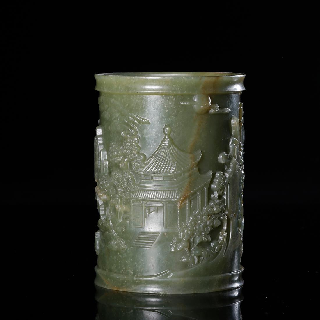 CHINESE JADE CARVED BRUSH POT (1 of 8)