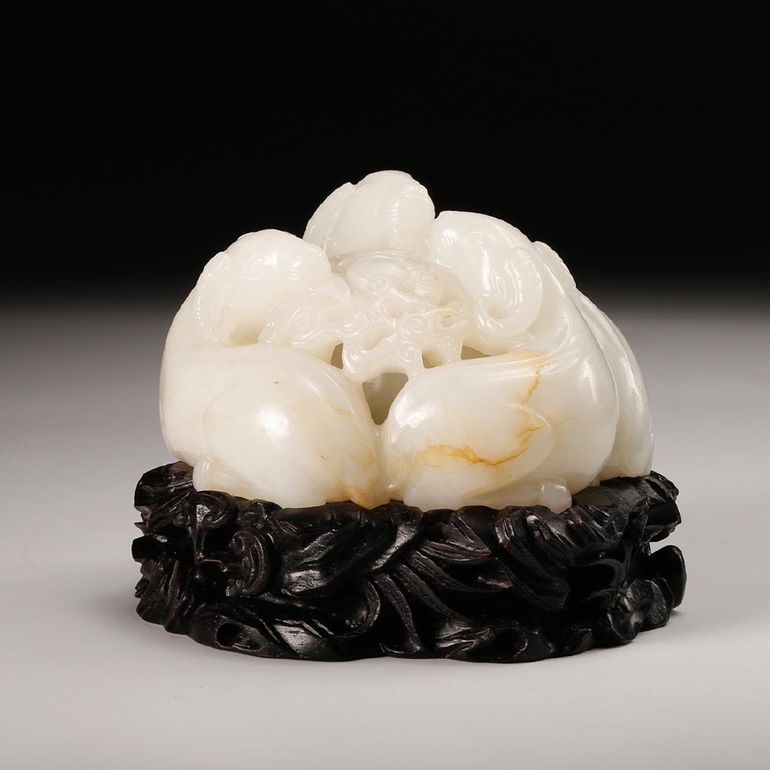 CHINESE QING DYNASTY WHITE JADE CARVED THREE RAM G (1 of 10)