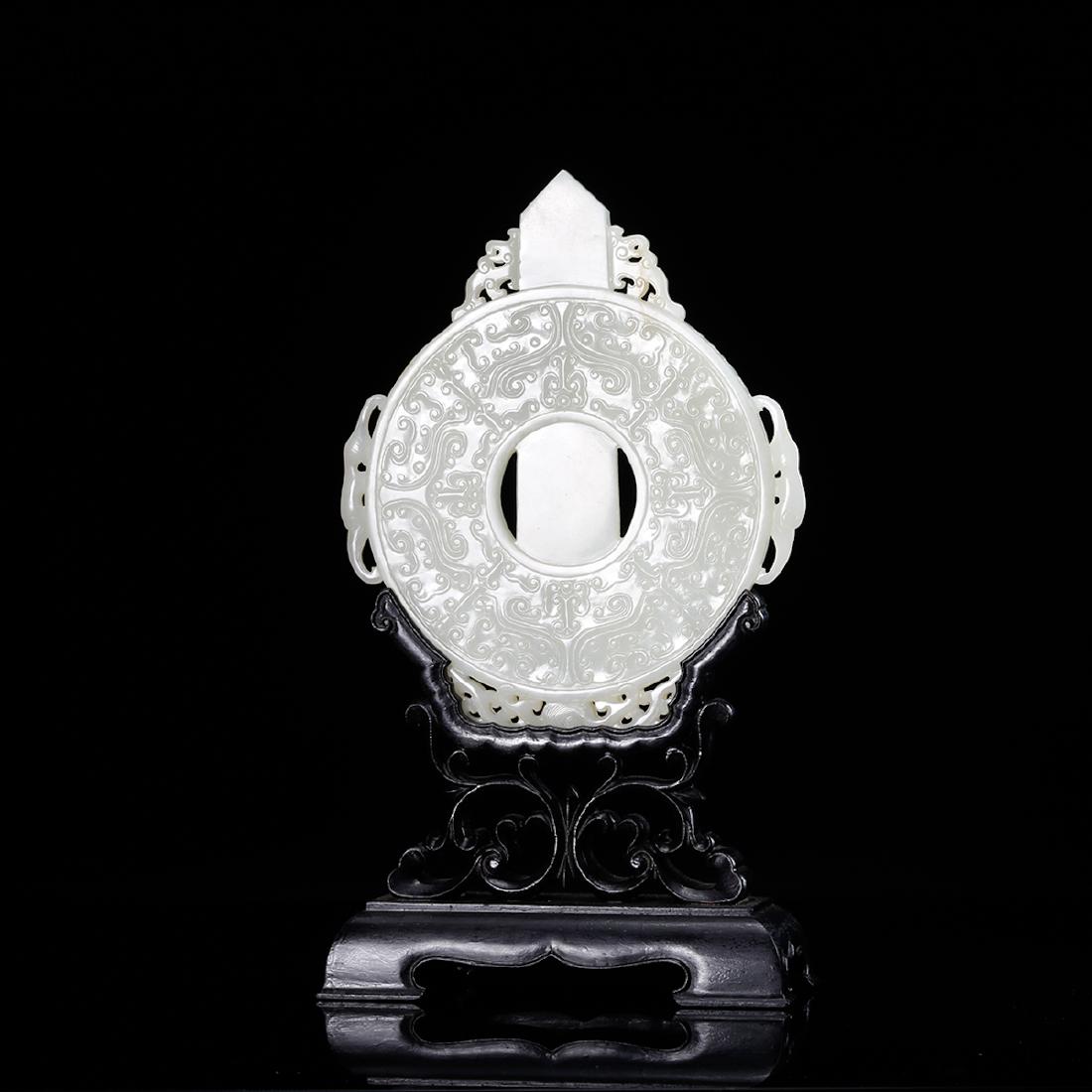 CHINESE WHITE JADE CARVED BI PENDANT (1 of 8)
