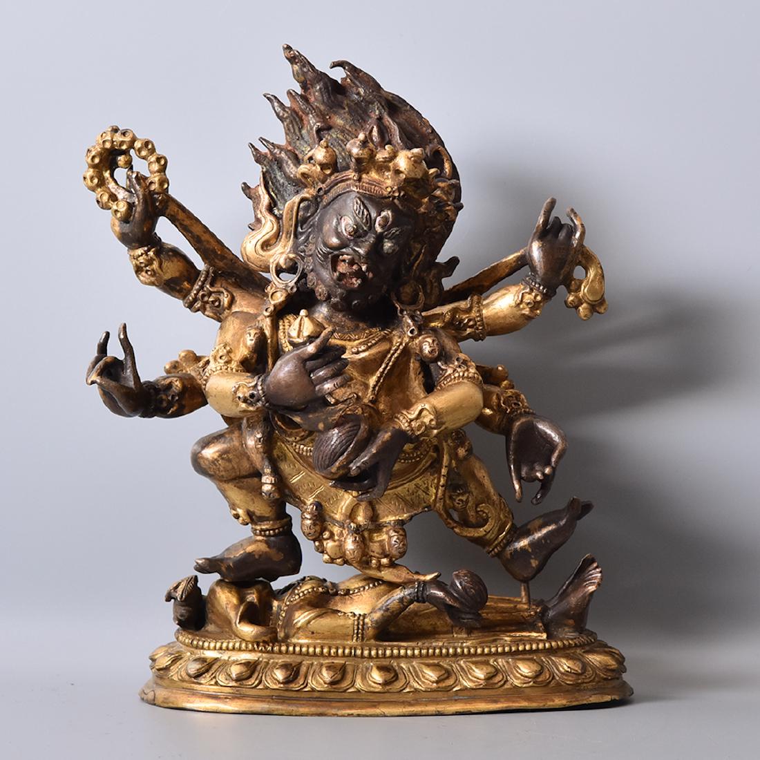 CHINESE GILT BRONZE FIGURE OF MAHAKALA (1 of 6)