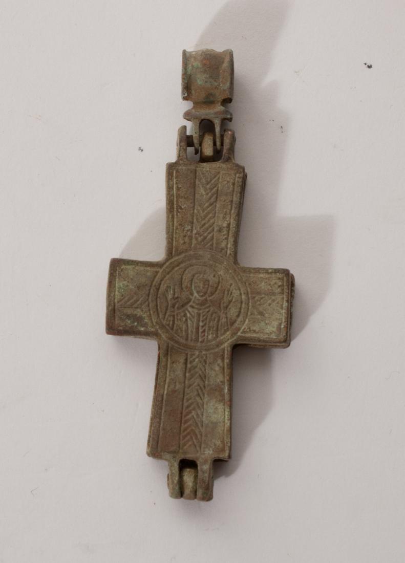 RARE BYZANTINE BRONZE RELIQUARY CROSS: .