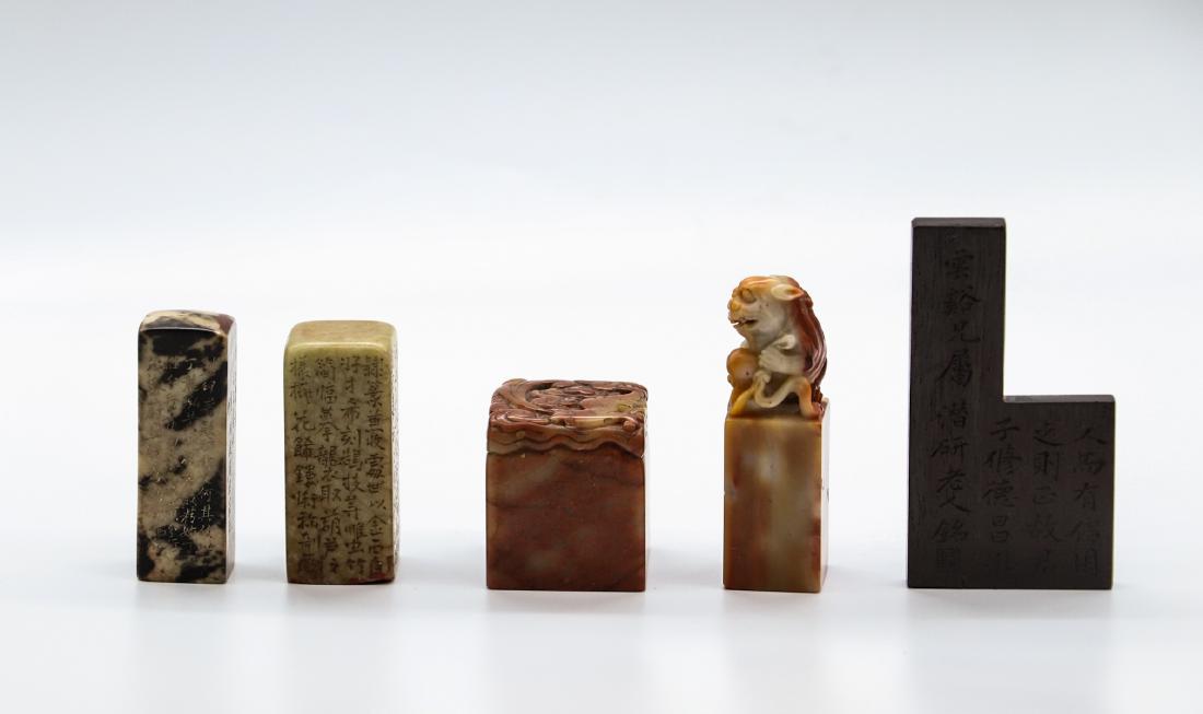 CHINESE STONE SEALS, SET OF 5: Height: 1.5 inches. - 2.8 inches. Height: 3.8cm - 7cm Provenance: From the collections of Mr. RexÂ Clark estates from North Hempstead, NY.