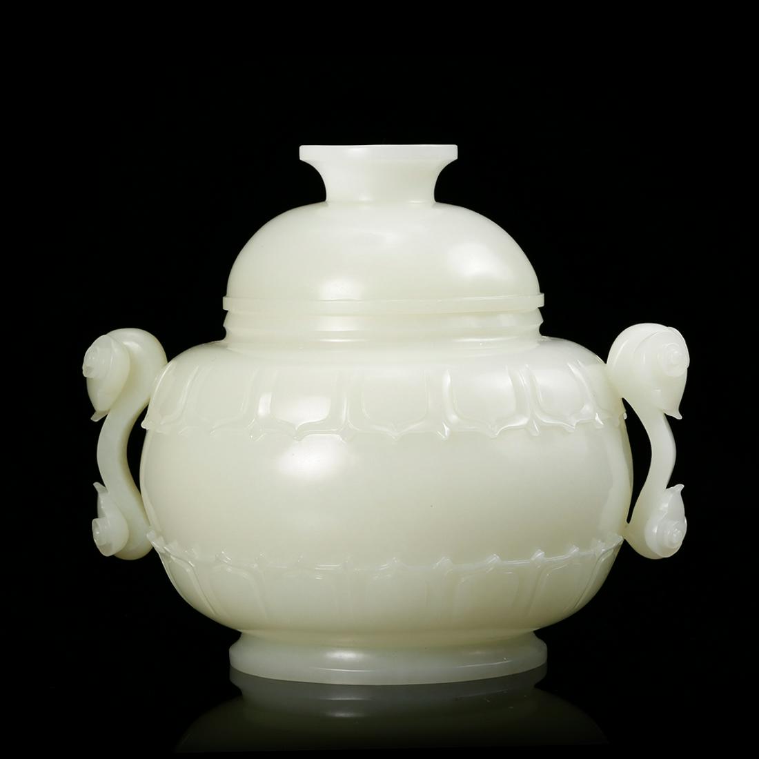 CHINESE WHITE JADE TWIN HANDLE COVER CENSER (1 of 11)