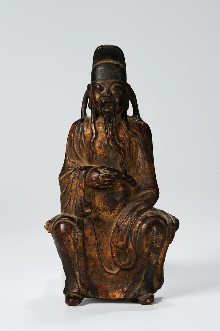 CHINESE LACQUER BRONZE DAOIST FIGURE: Height: 11 inches. Height: 28cm Provenance: From the collections of Mr. Wilson Xu from New York.