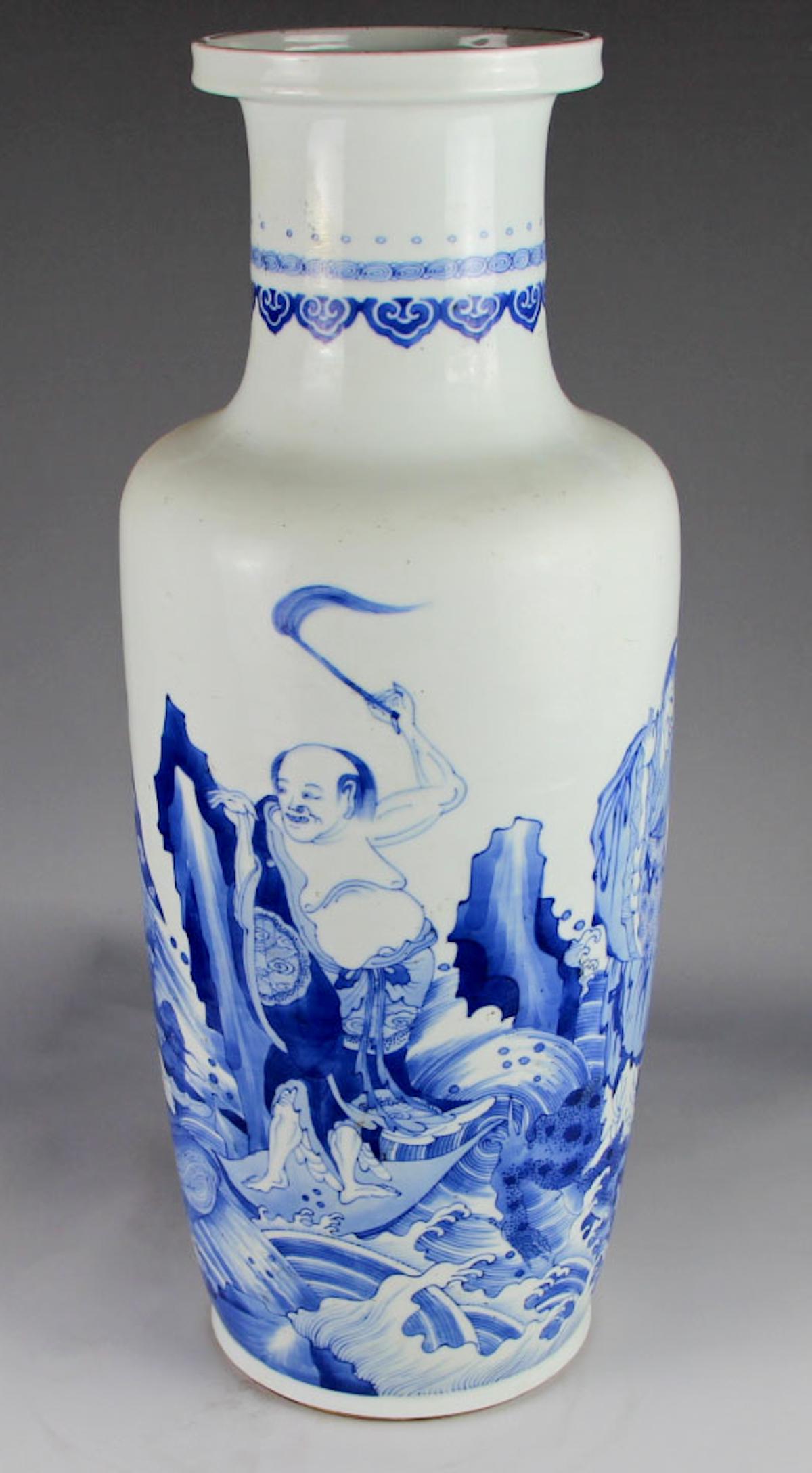 CHINESE BLUE WHITE ROULEAU PORCELAIN VASE: Height: 18.9 Inch, Mouth Diameter: 5.1 Inch , Height: 48cm , Mouth Diameter: 13cm , Provenance: collection of Mr. Kent Ho, Richmond town, NY.