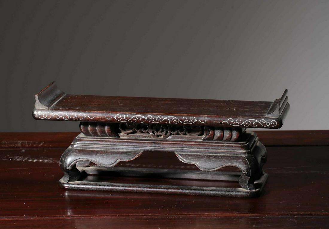 CHINESE ROSEWOOD STAND INLAID SILVER WIRE (1 of 9)