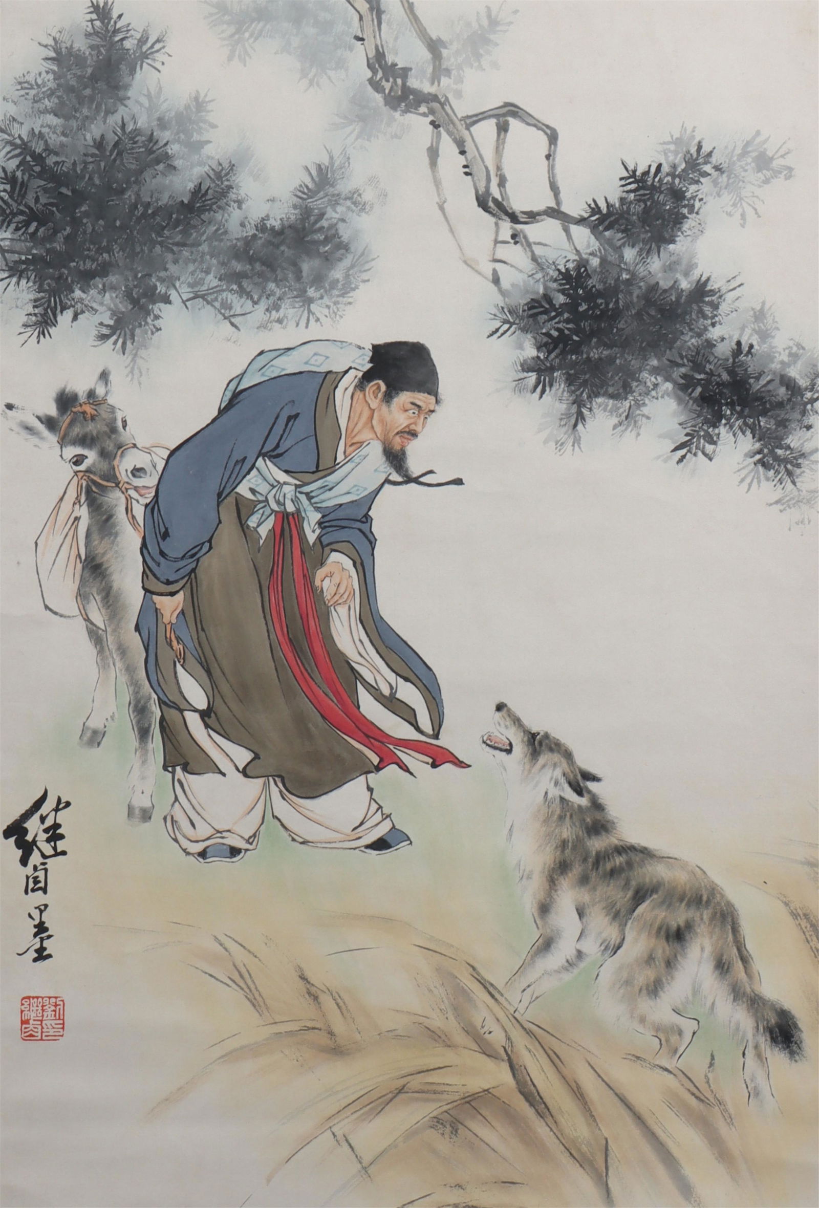 Chinese Scroll Painting Of Scholars And Wolf After Liu (1 of 4)