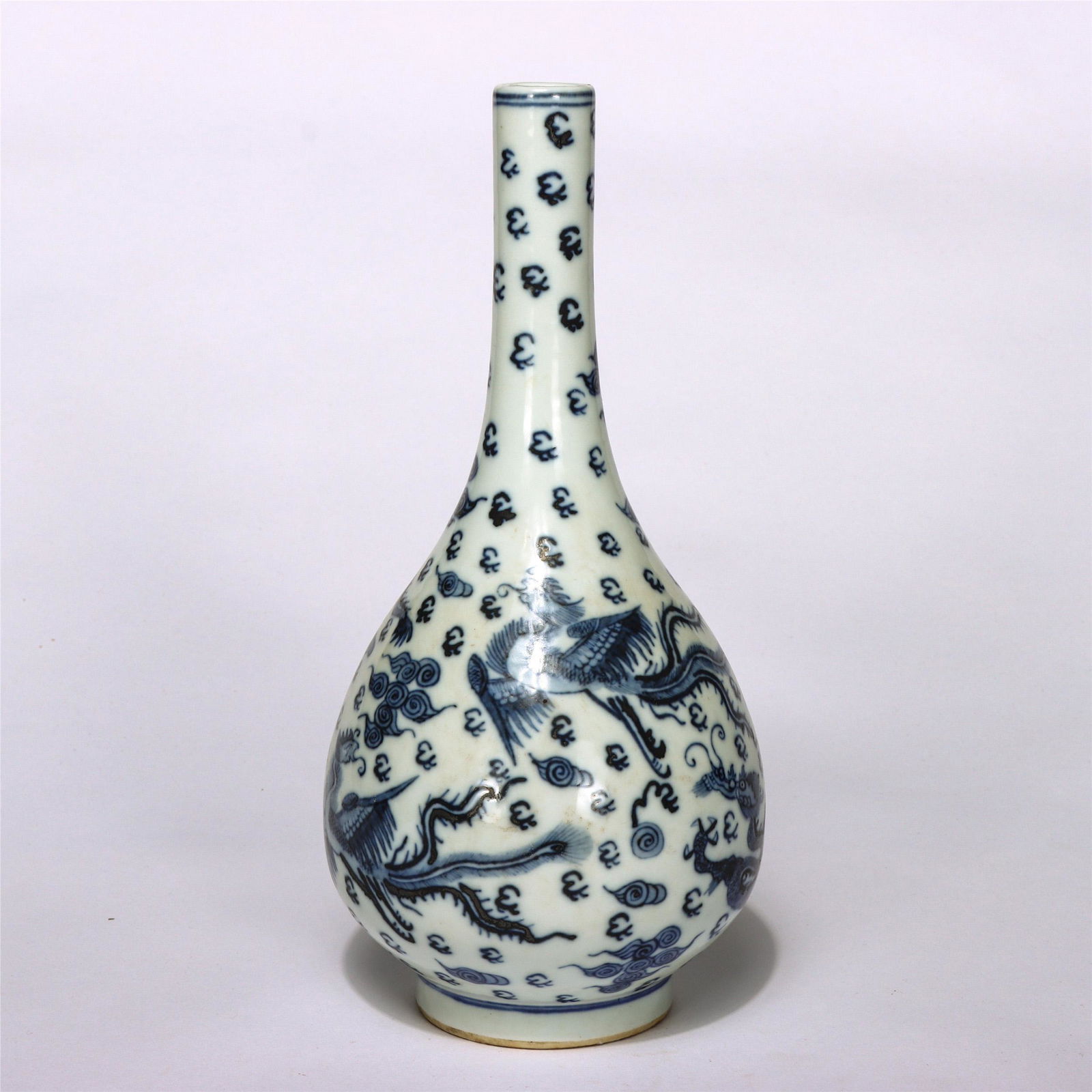 Chinese Blue White Dragon Phoenix Gallbladder Vase (1 of 6)