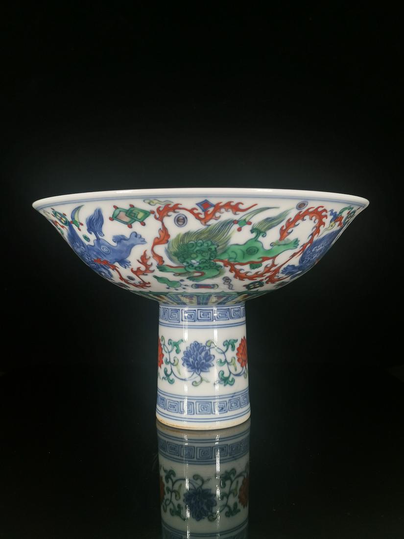 CHINESE DOUCAI STEM BOWL, MARKED (1 of 9)