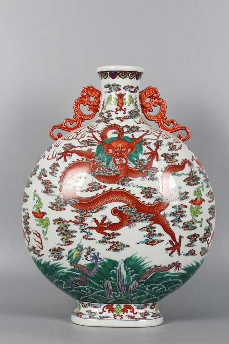 CHINESE DOUCAI DRAGON MOON FLASK PORCELAIN VASE (1 of 9)