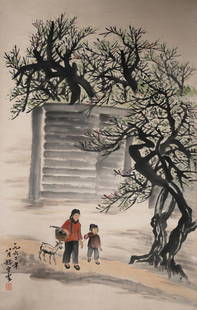 A Chinese Figure Painting Paper Scroll, Zhao Wangyun: Length: 50.8 inches. Width: 32.7 inches. Length: 129cm Width: 83cm