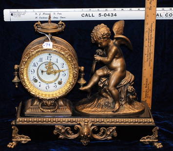 Ansonia Cherub Mantel Clock: Works. 18.5x15x7.5 in. Ansonia Clock Co. NY.