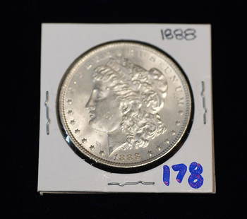 1888 US Silver Morgan Dollar: (If you are bidding on coins, credit card payments are not accepted. Cashier’s checks, MO, cash, wire-transfers only.)