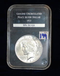 1923 US Silver Peace Dollar UNC: (If you are bidding on coins, credit card payments are not accepted. Cashier’s checks, MO, cash, wire-transfers only.)