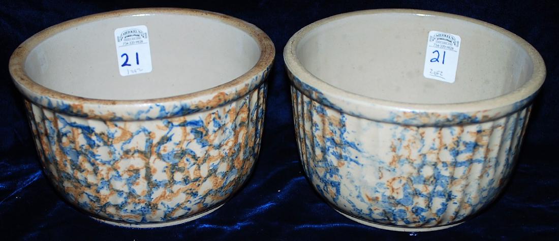 Red Wing Bowls Lot of 2. Two Color Sponged Ribbed. (1 of 3)