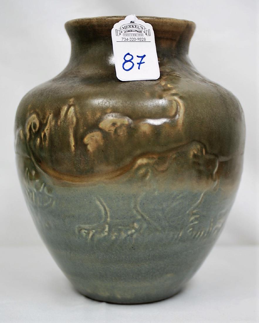 Red Wing Union Stoneware #164L 8" Vase lions in field (1 of 5)