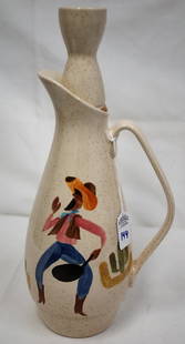 Rare 1958 Round-Up by Red Wing Large Water Jug &Stopper: Rare 1958 Round-Up by Red Wing Large Water Jug (Pitcher) & Original stopper w/ Chuckwagon & Cowboy design In 1958, Red Wing introduced the Round-Up dinnerware which featured cowboys & chuckwagons. The