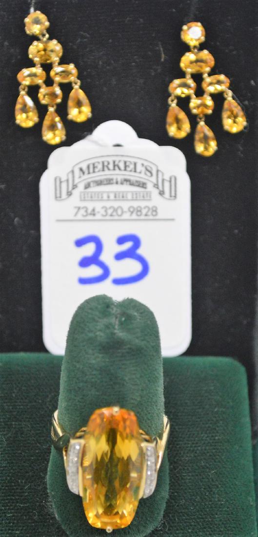 Gold & Citrine Ring & Earrings Set (1 of 3)