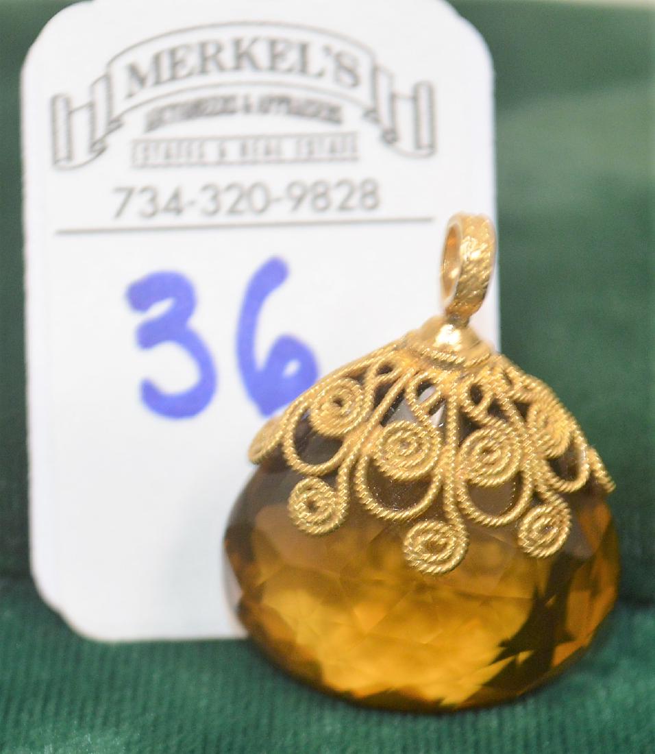 18KT Yellow Gold Wire Wrapped LG Briolette Cut Smokey (1 of 3)