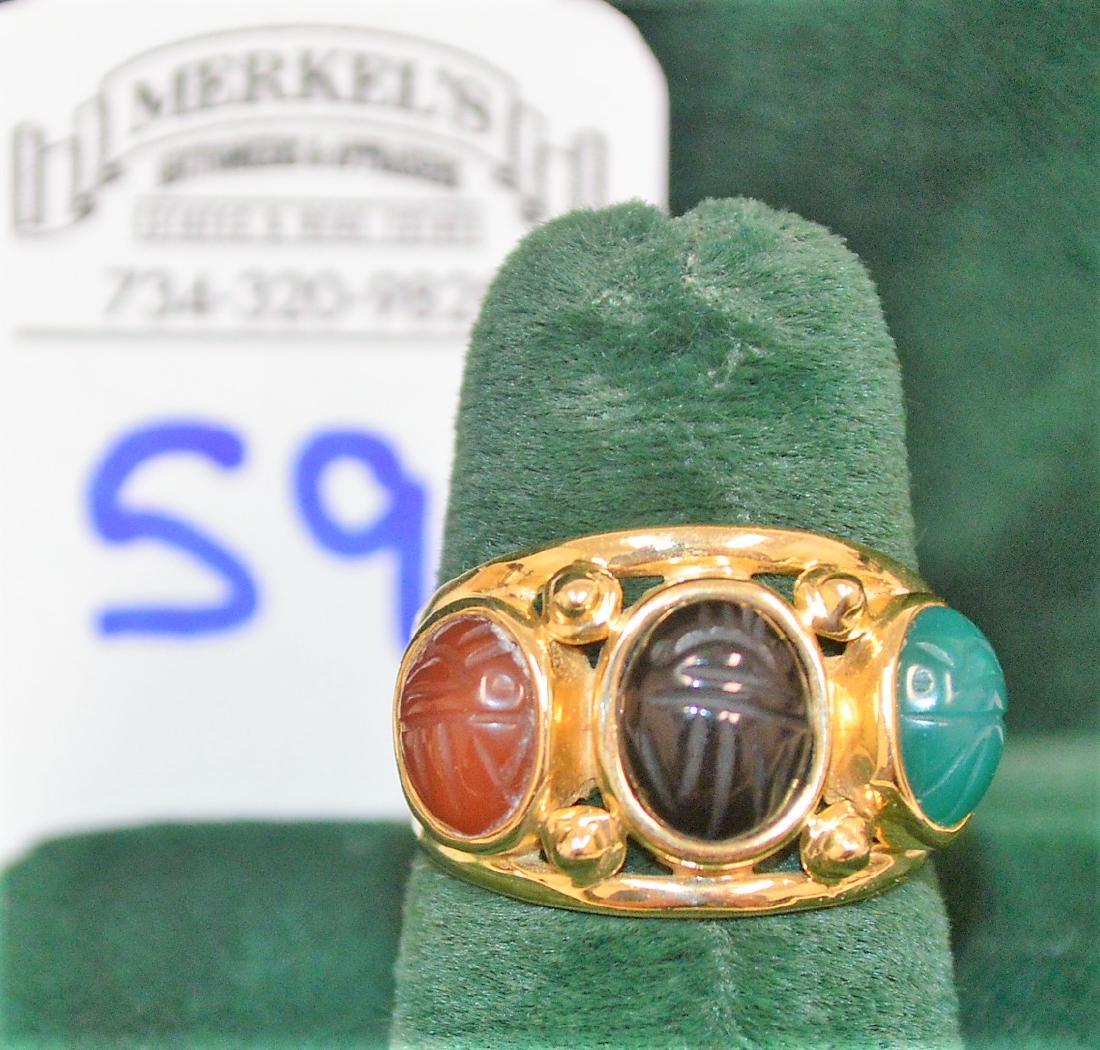 14K Domed Scarab Stone Ring Size 6 SJ Marked(Designer) (1 of 4)