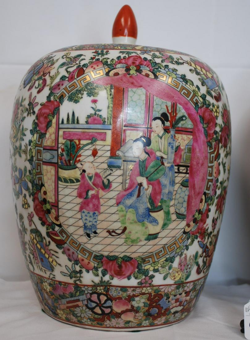 Pair of Chinese Ginger Jars: These ginger jars have a rose medallion pattern. They measure 14.5 inches high and a diameter of 10 inches. These were acquired from Sadow’s Auction Gallery in Clarkston, Michigan, in February 1990 