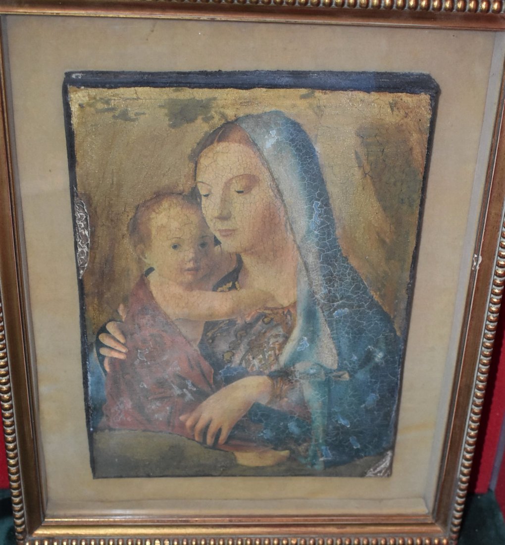 Attributed "Madonna and Child" by Antonello da Messina: We believe this to be a old copy of the 15th century "Madonna and Child". We do not know if this piece was completed by Antonello da Messina (1430-1479) or someone else. Mary With Baby Jesus Painted o