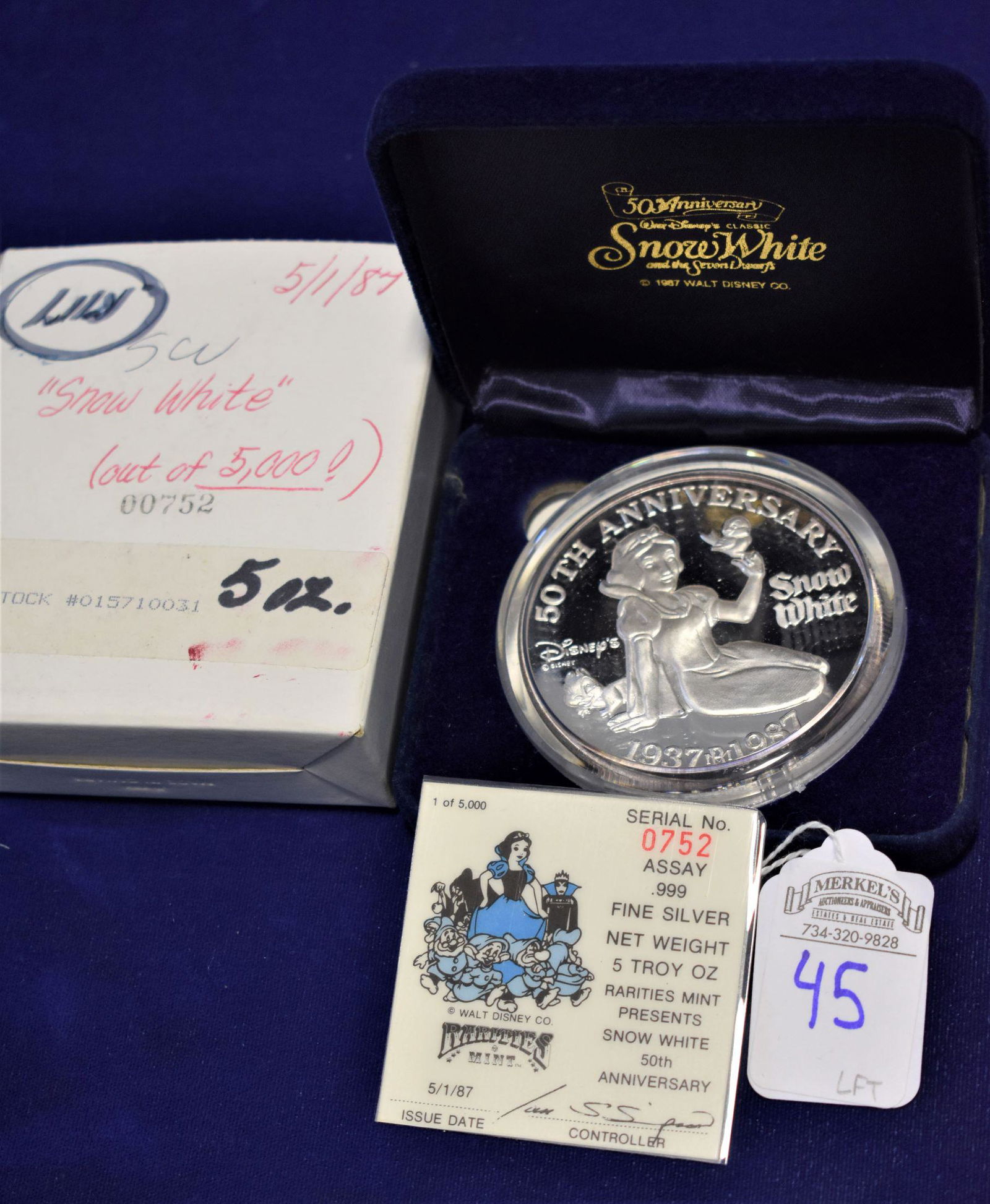 1987 Snow White 5 Troy Oz Coin w/COA (1 of 2)