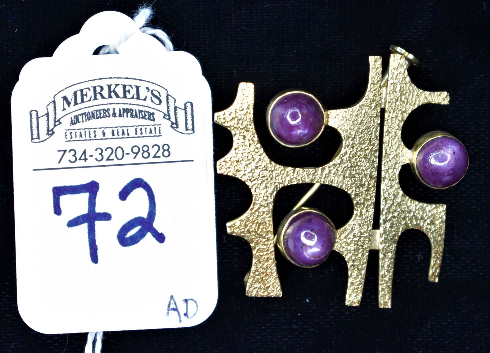 Custom 18K Pin with 3 Amethyst Cabochon Stones (1 of 3)