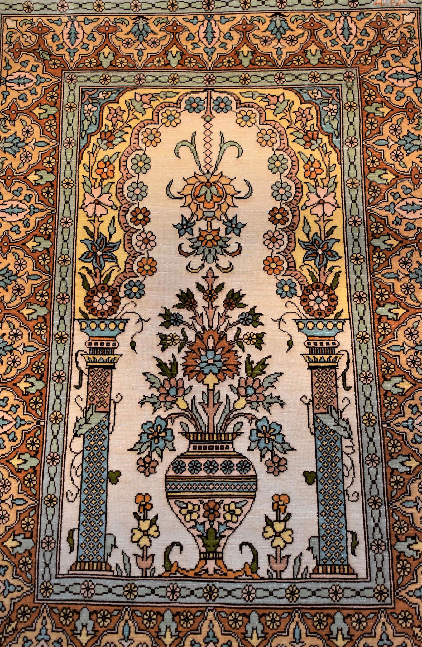 Fine Hereke Silk Prayer Rug 23x24in (1 of 8)