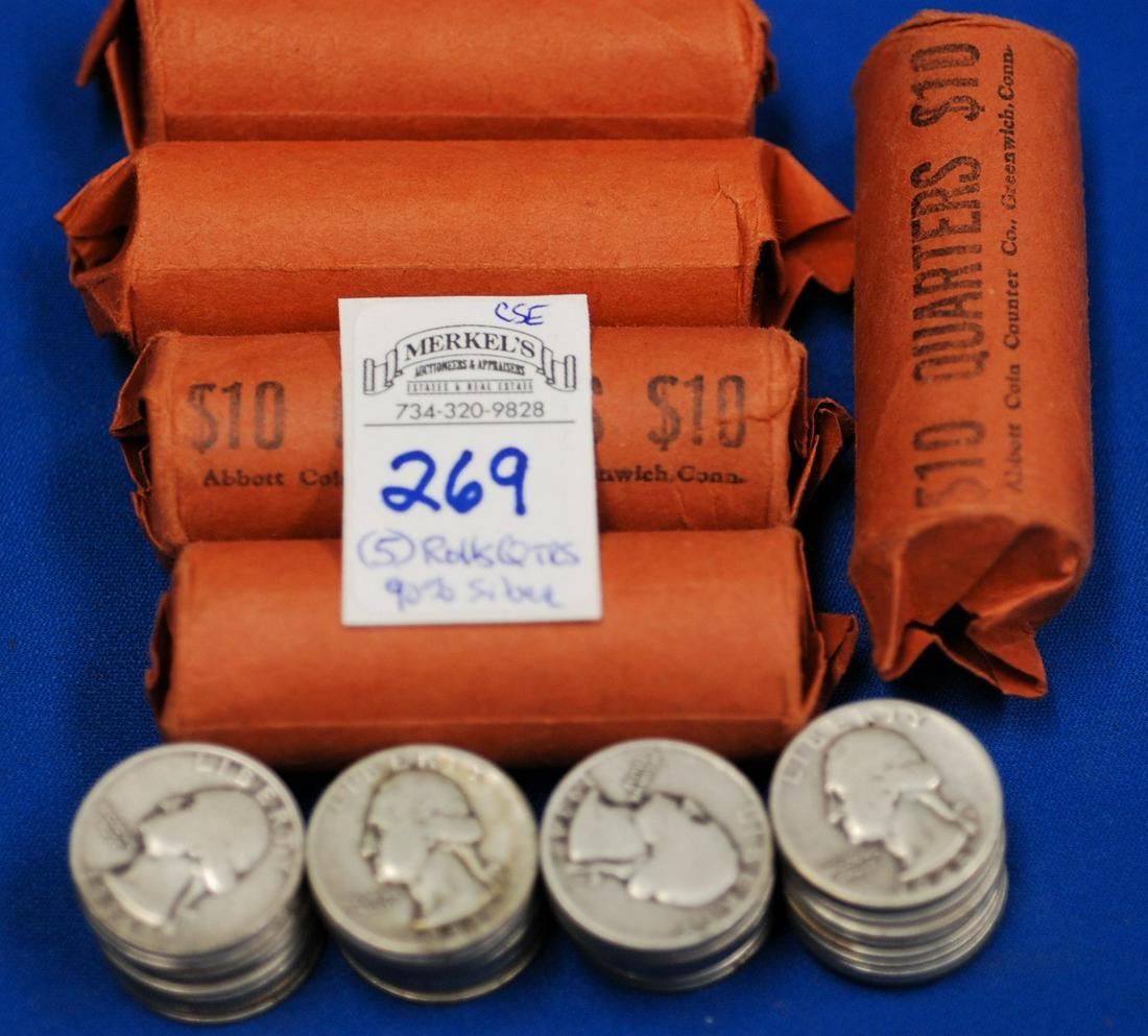 5 Rolls 90% Silver Washington Quarters (1 of 1)