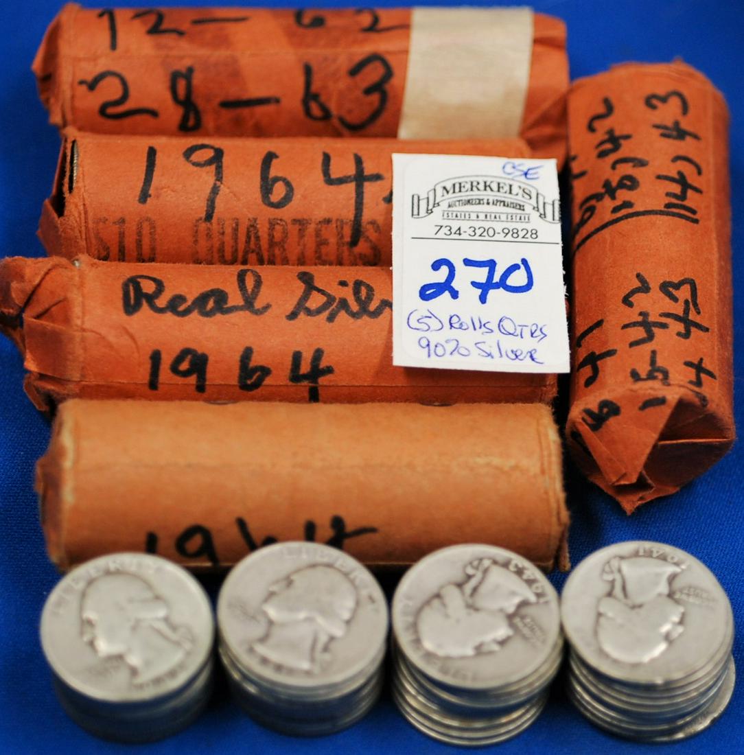 5 Rolls 90% Silver Washington Quarters (1 of 1)
