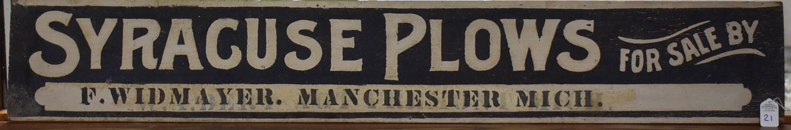 Syracuse Plows for Sale By F. Widmayer Manchester, Michigan Original Wooden Sign (1 of 3)