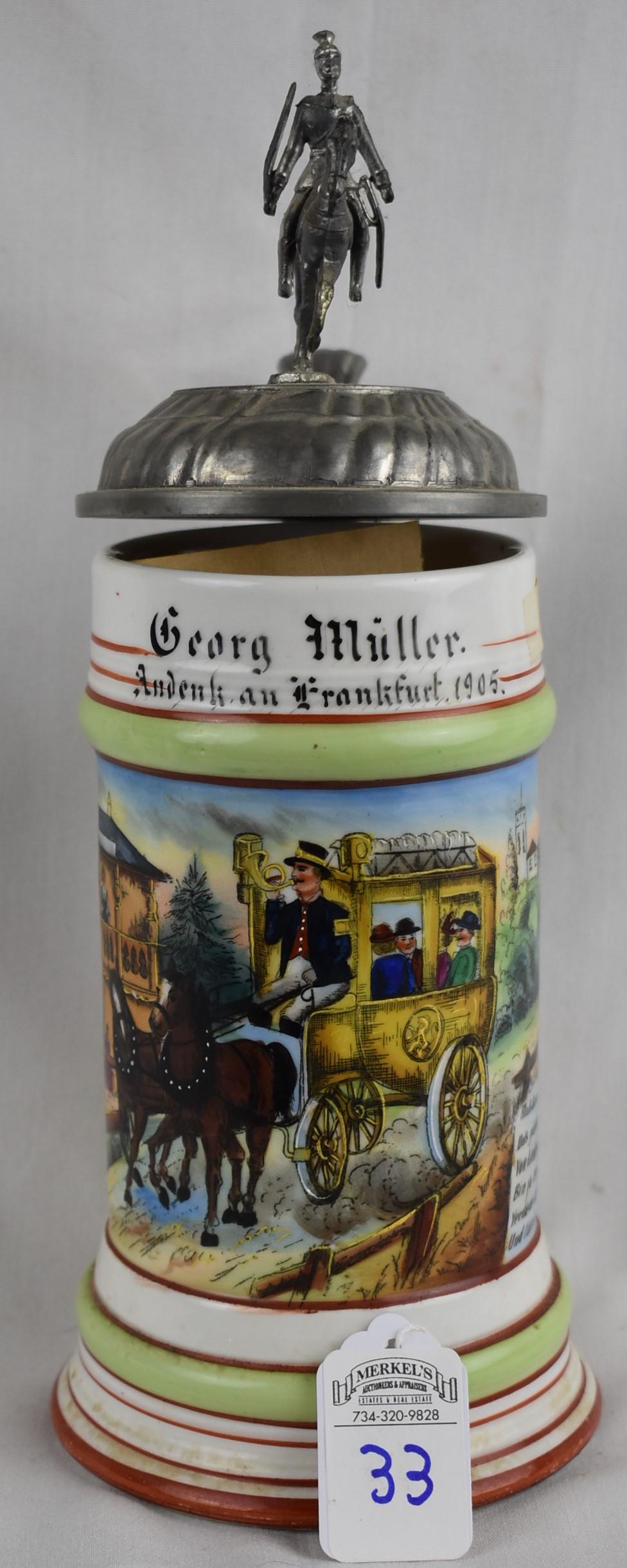 Gerog Miller Andenk an Frankfurst, 1905 1/2L Porecilin Beer Stein (1 of 5)