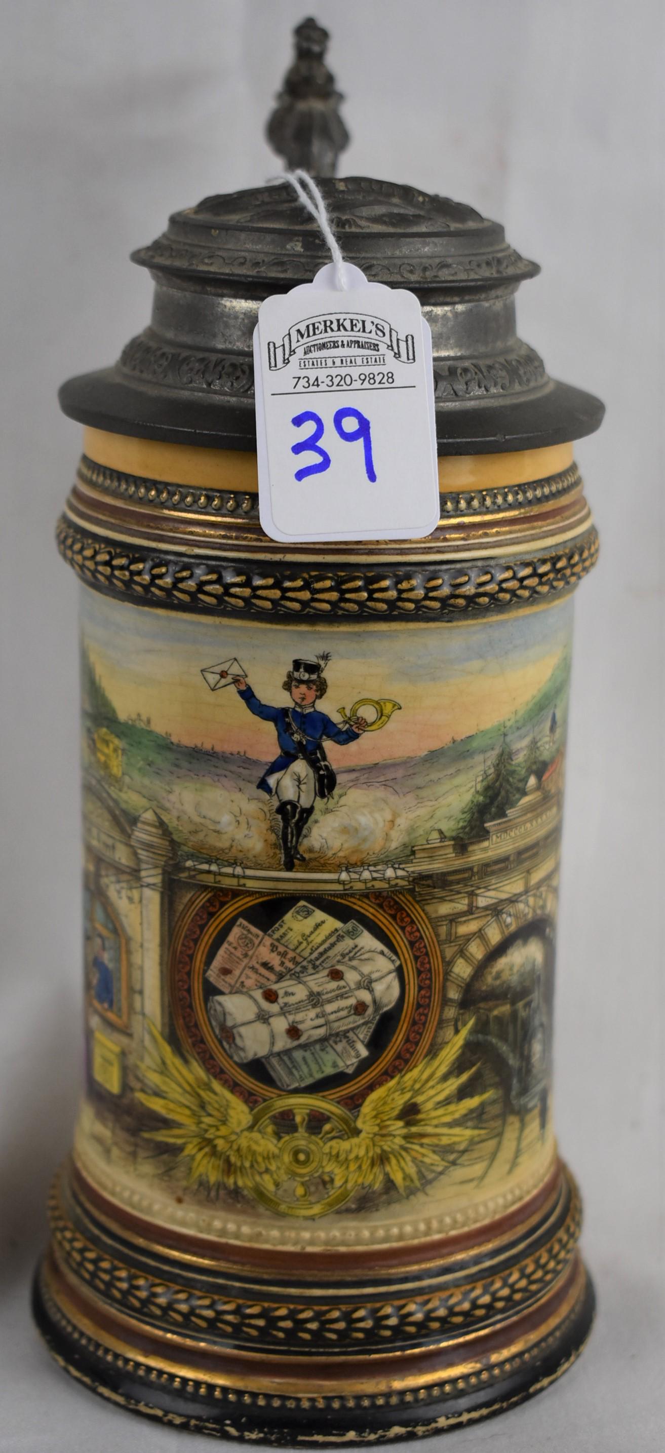 Antique 0.5L German Beer Stein W/ Color Lithography (1 of 6)