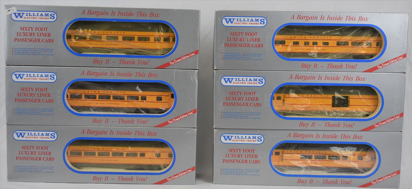 Set of 6 Williams Electric Trains 60' Union Pacific Luxury Liner Passenger Cars (1 of 4)