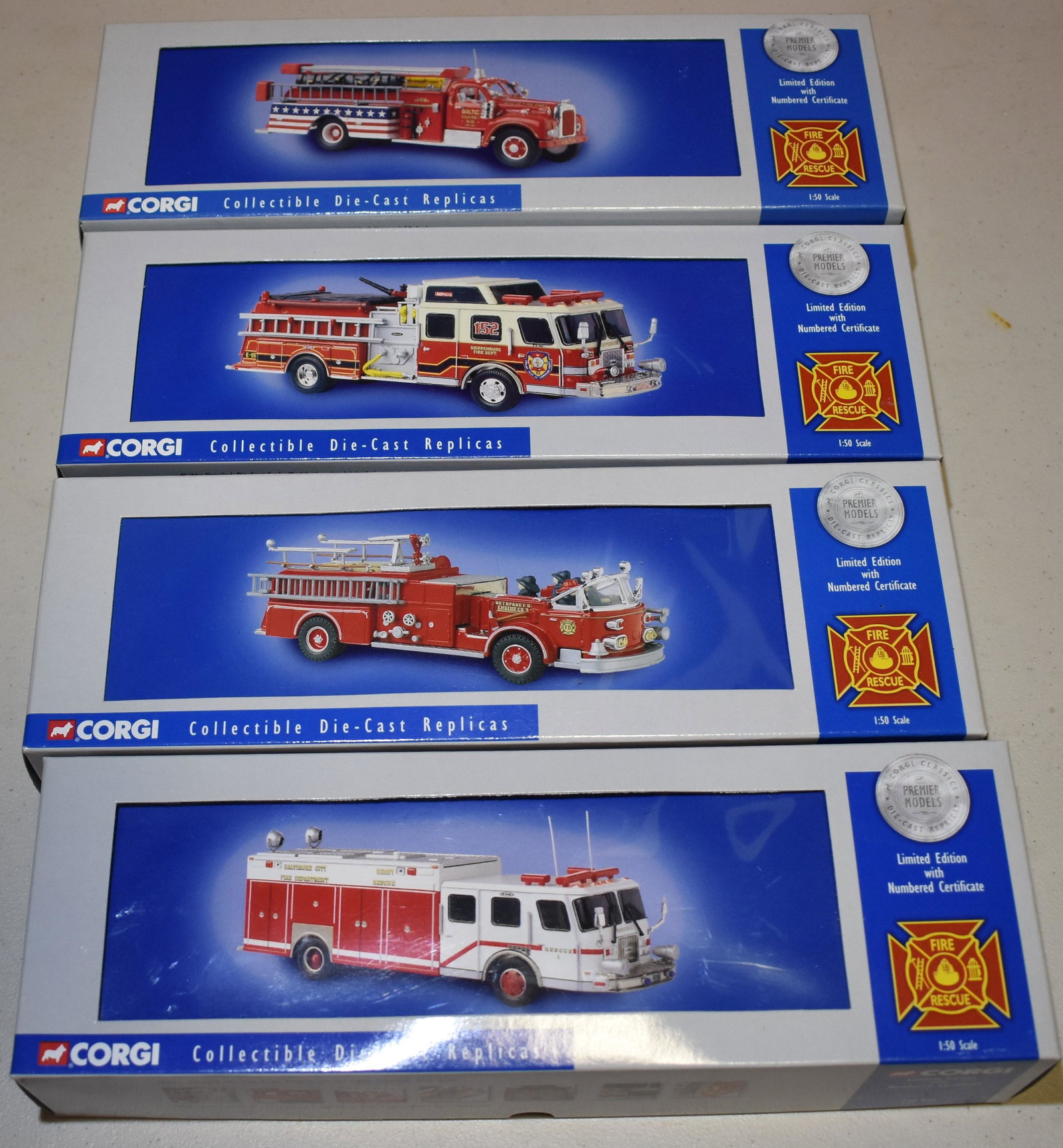 Lot of 4 1/50 Corgi Fire Engine & Ladder Models (1 of 1)