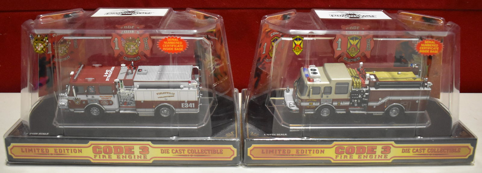 1/64 Code 3 American La France Woodriver, Illinois Engine 13 12130 & Baltimore County VoiletVille: 1/64 Code 3 American La France Woodriver, Illinois Engine 13 12130 & Baltimore County VoiletVille Volunteers Engine 341 12131. Factory New Condition, See attached photos as evidence of condition and d