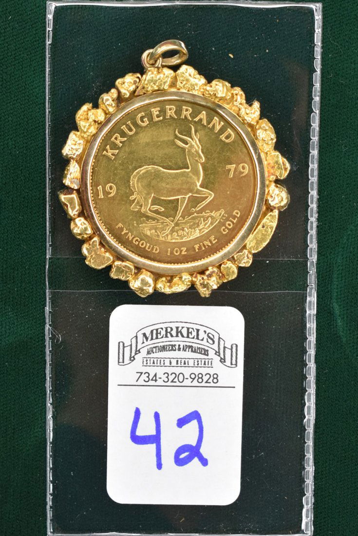 1979 1oz Gold Krugerrand Coin In Custom Gold Nugget Mount (1 of 6)