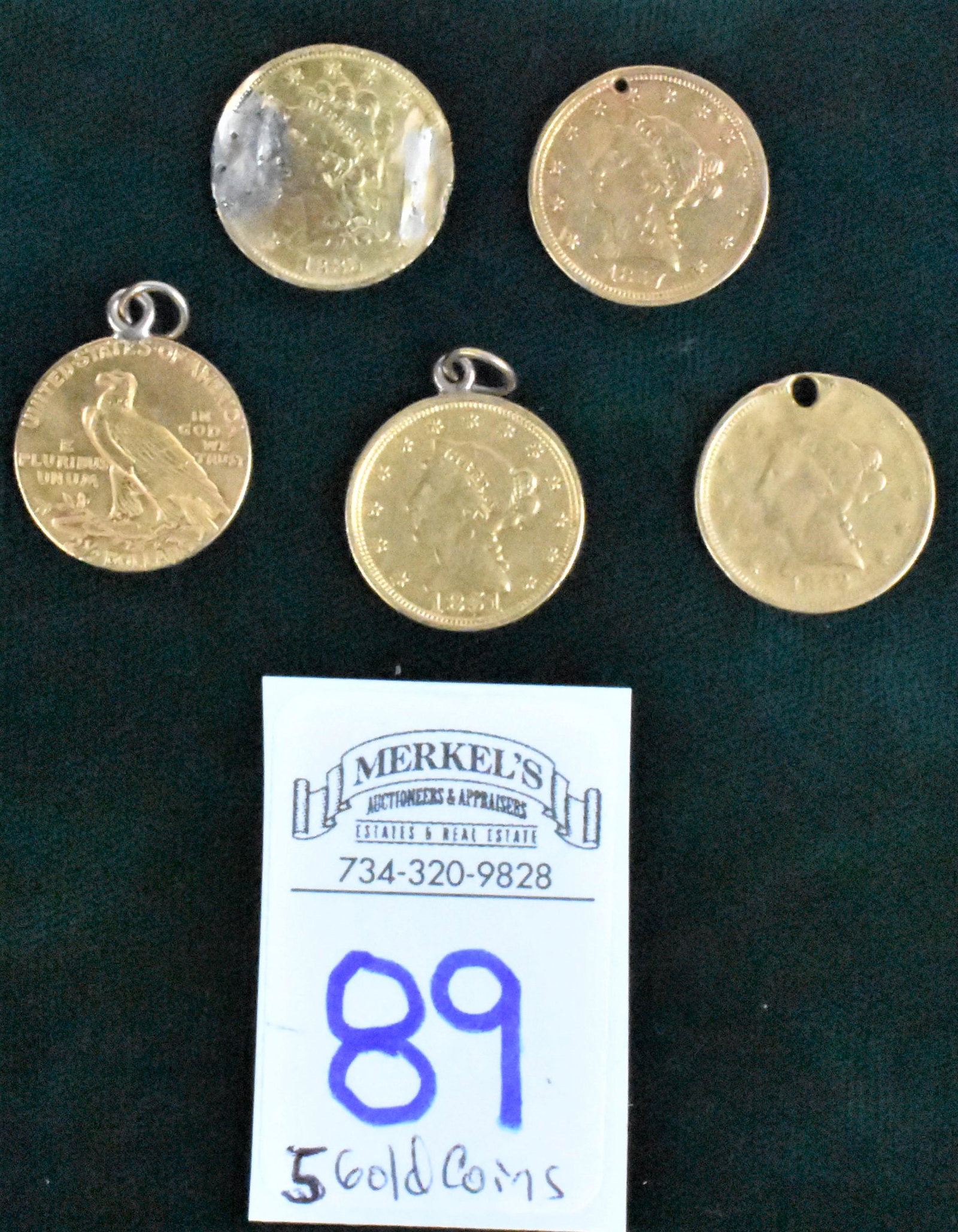 Lot of 5 Gold US $2.5 Coins Converted to Love Tokens (1 of 2)