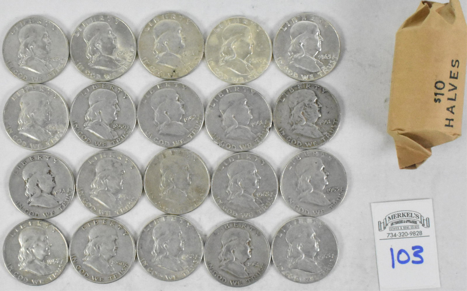 Mixed Roll of 20 Franklin Half Dollar Silver Coins (1 of 3)