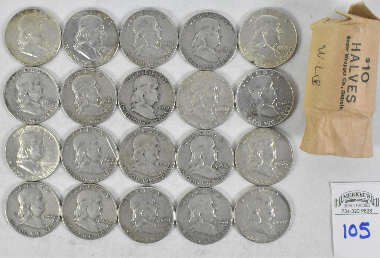 Mixed Roll of 20 Franklin Half Dollar Silver Coins (1 of 3)