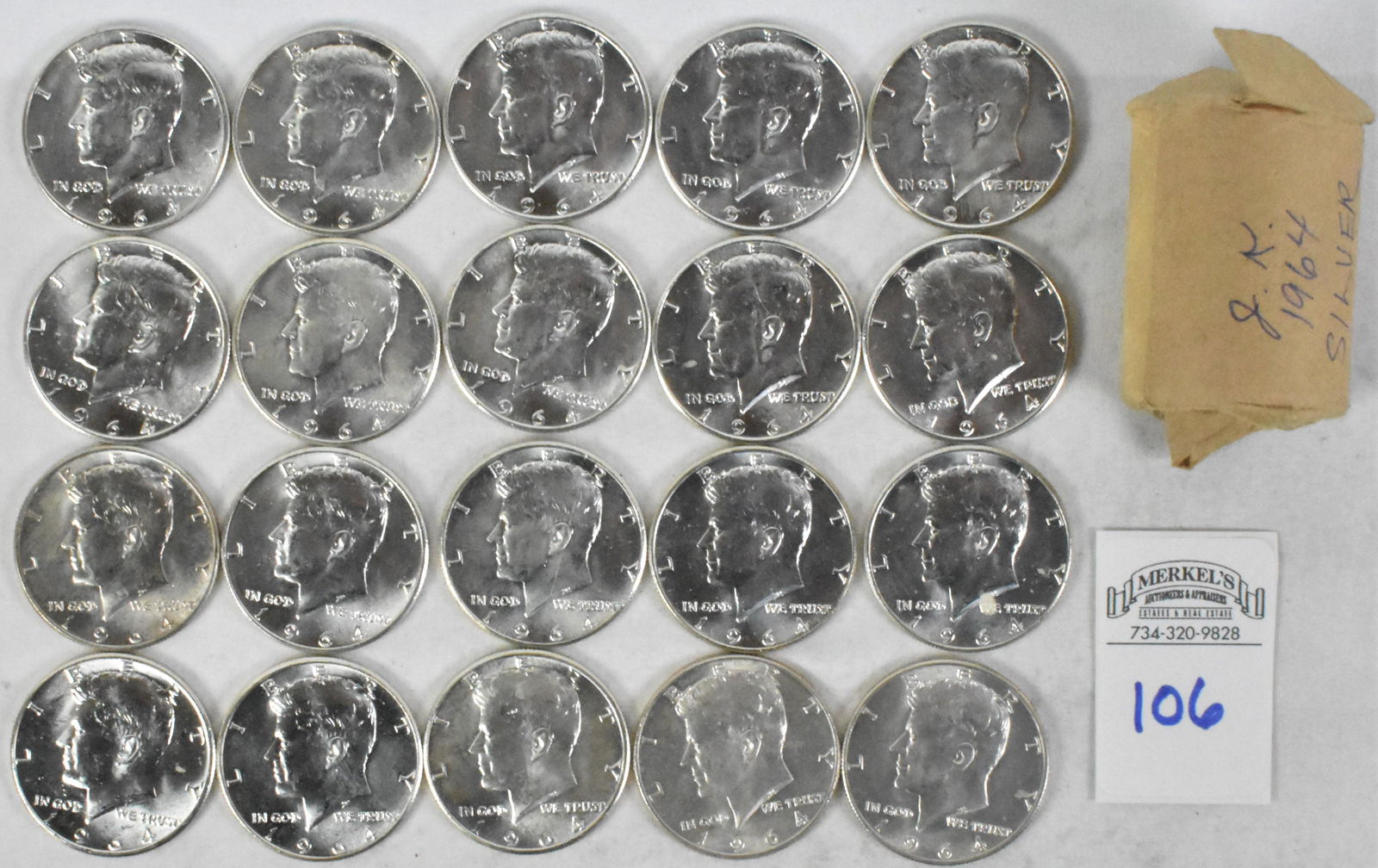 Roll of 20 1964 Kennedy Half Dollar Silver Coins (1 of 3)